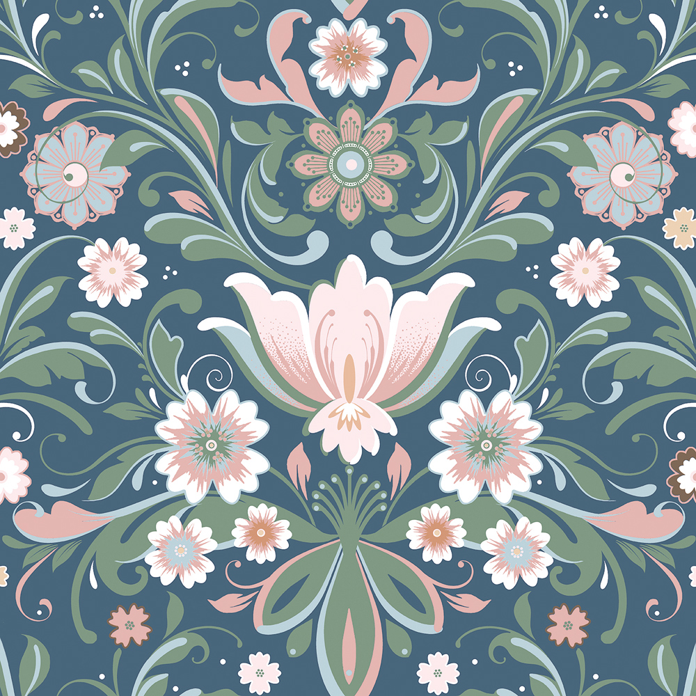 Blue, Pink, Multicolored wallpaper with a floral pattern