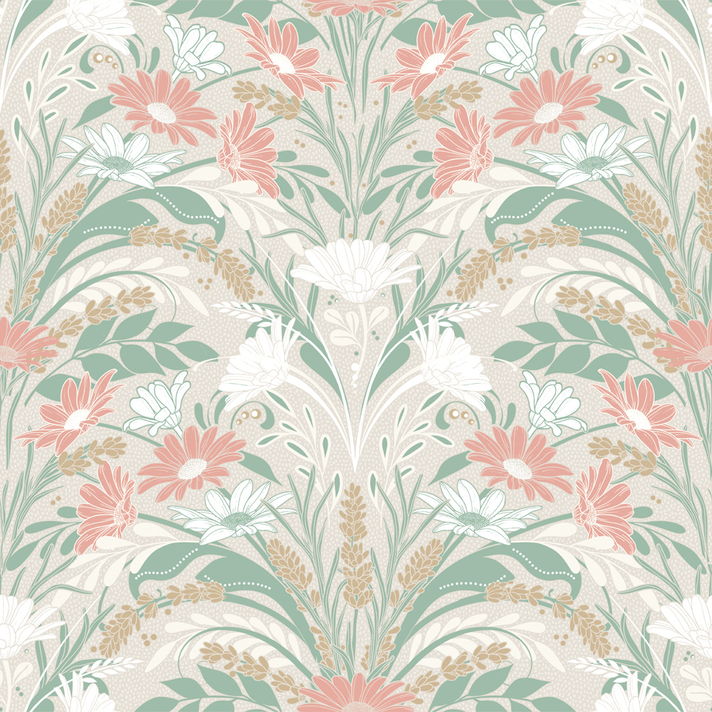 Multicolored wallpaper with a floral pattern