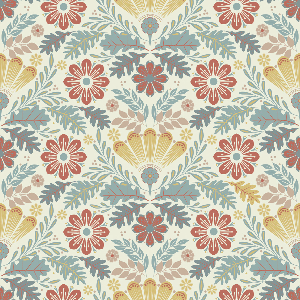 Red, Yellow, Multicolored wallpaper with a floral pattern