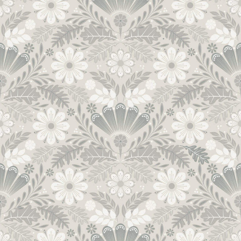Beige, neutral wallpaper with a floral pattern