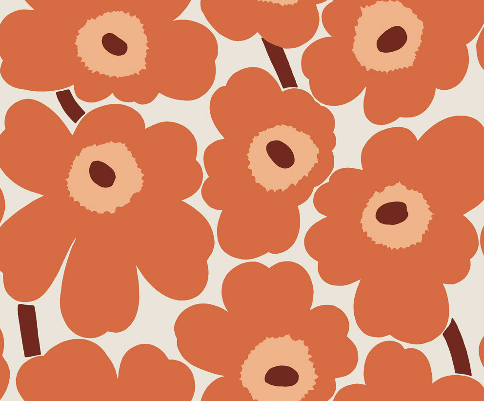 Orange wallpaper with a floral, retro pattern
