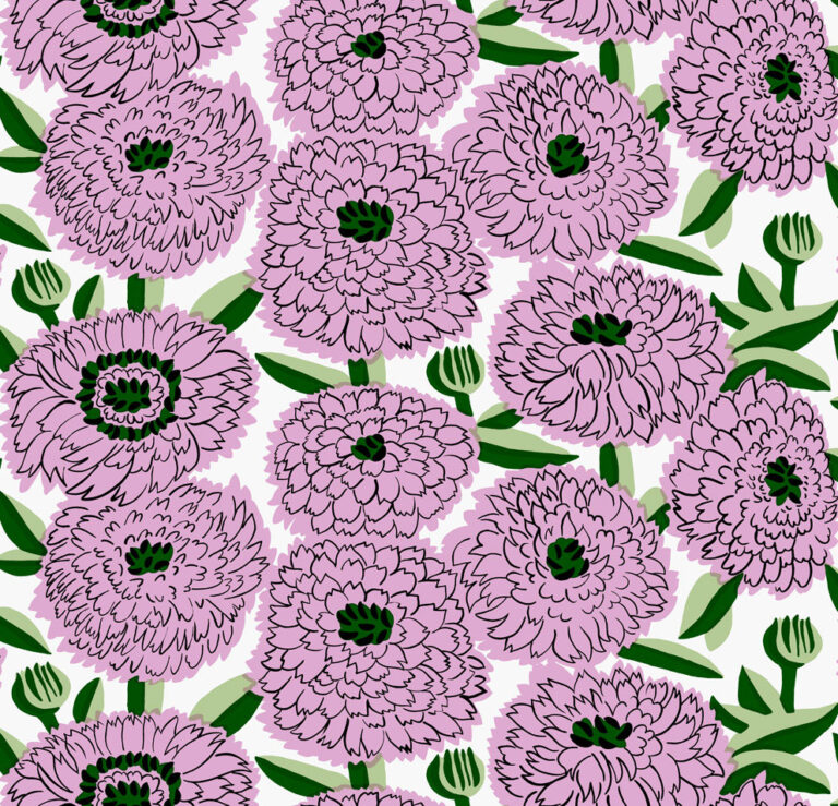 Rosa tapet med Blommigt, Retro mönster