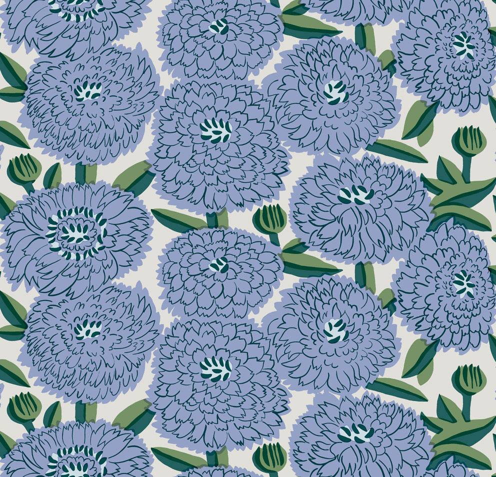Blue Wallpaper with a Floral Pattern