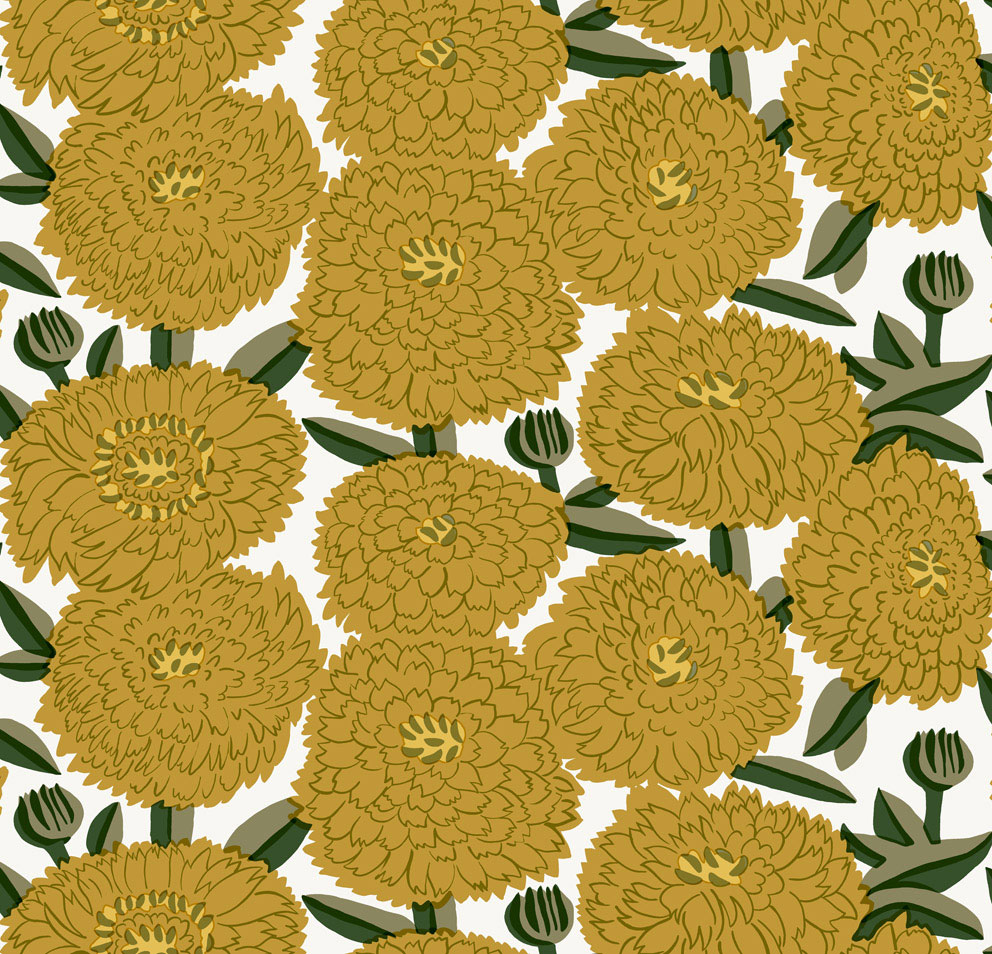 Yellow wallpaper with a floral pattern