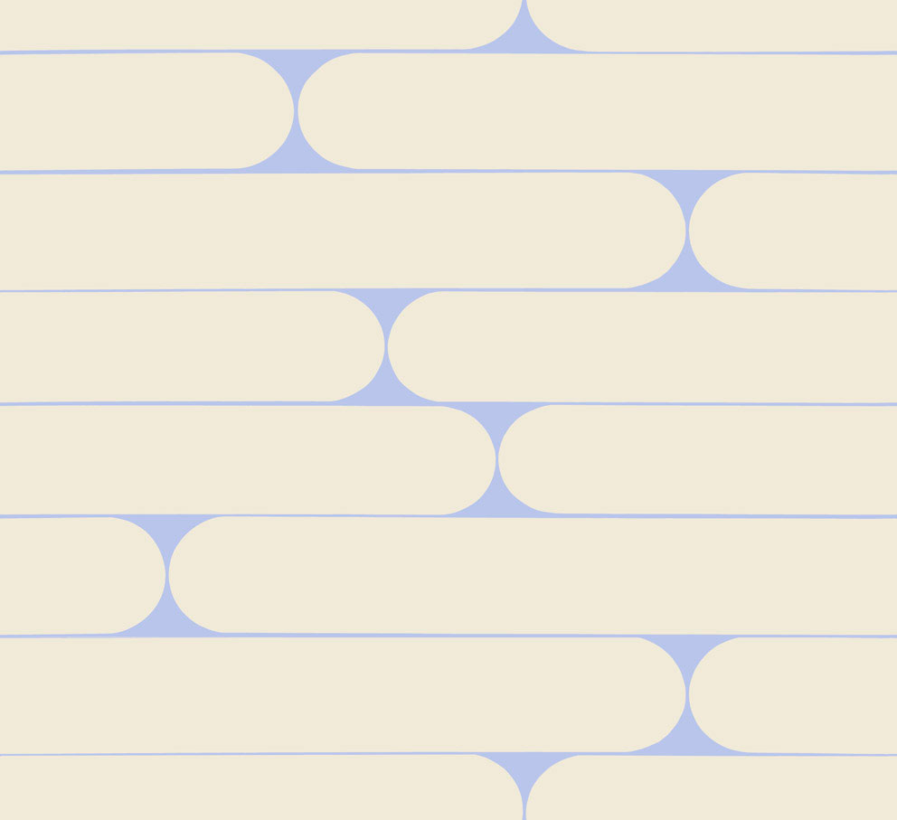 Beige and blue wallpaper with a geometric, retro pattern