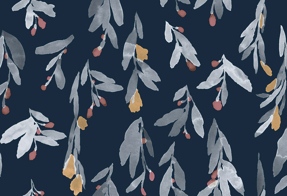 Blue Wallpaper with a Floral Pattern