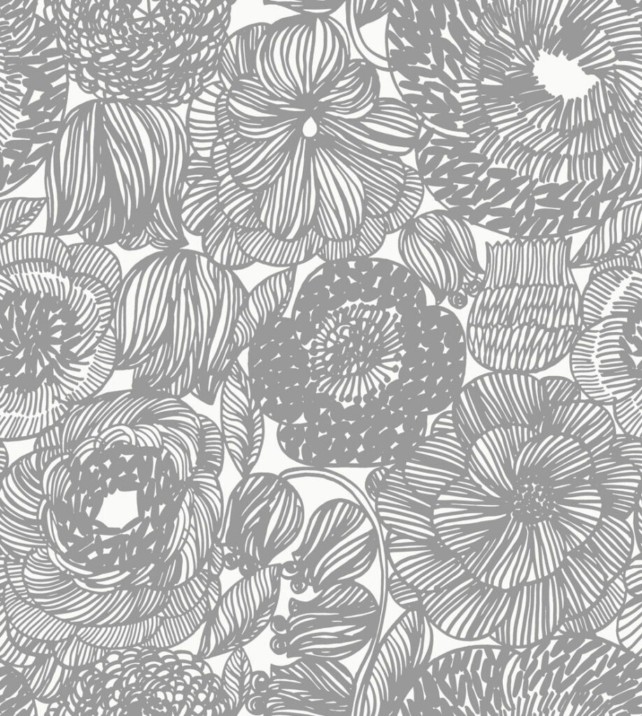 Gray wallpaper with a floral pattern