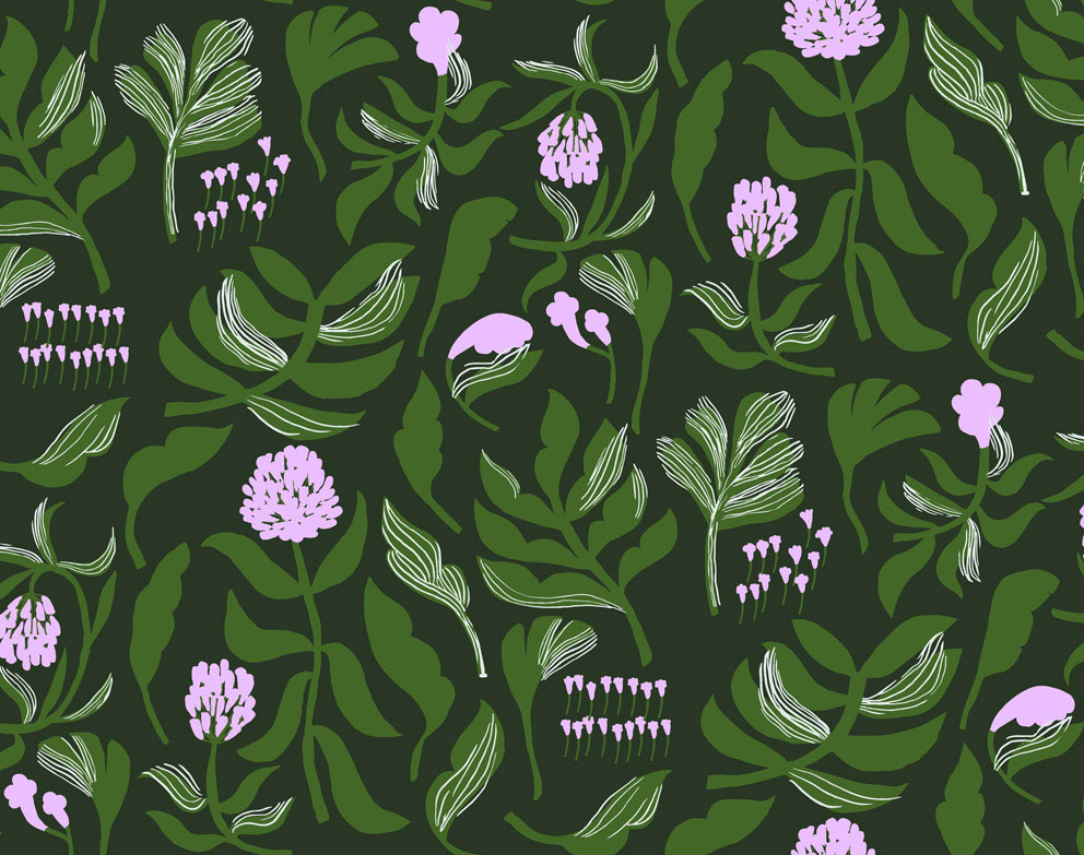Svart, Grön tapet med Blommigt mönster