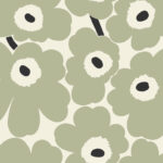Green wallpaper with a floral, retro pattern