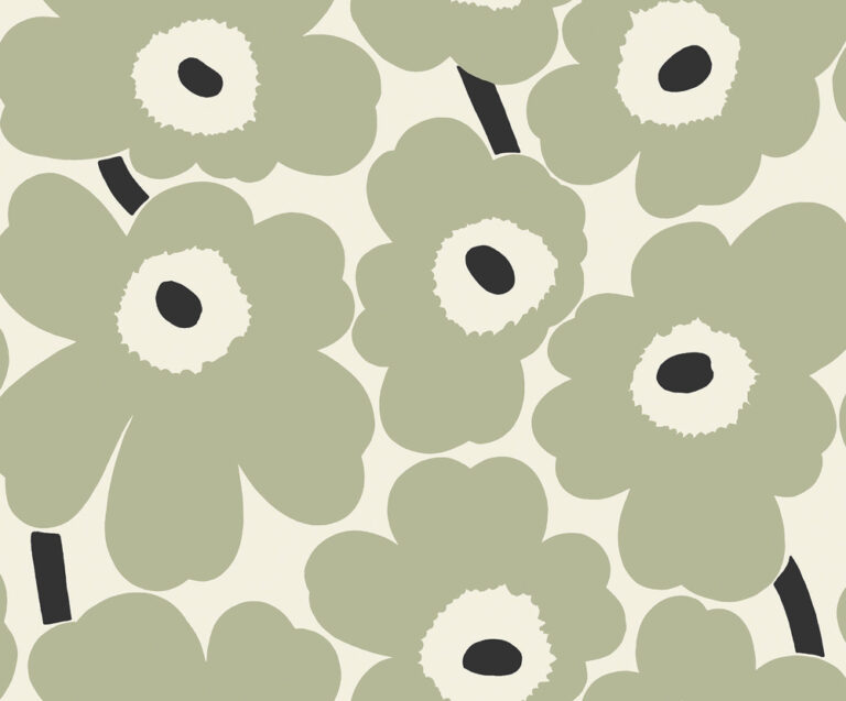 Green wallpaper with a floral, retro pattern