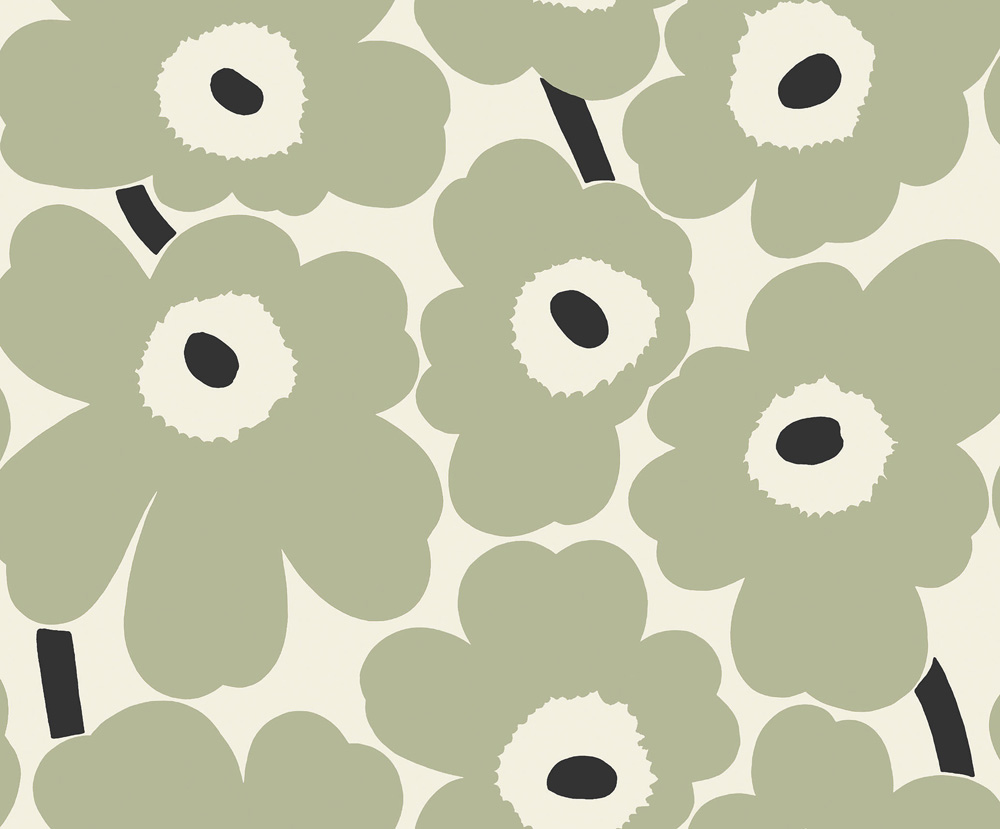 Green wallpaper with a floral, retro pattern