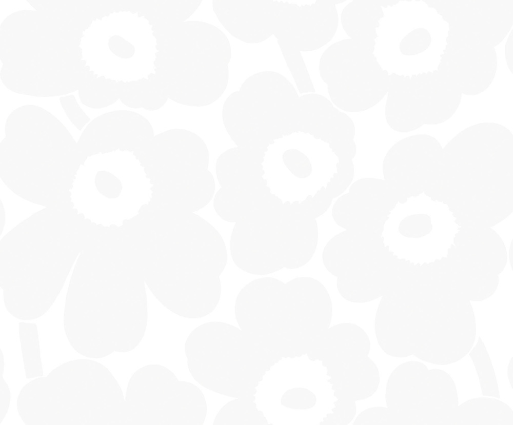 White wallpaper with a floral, retro pattern