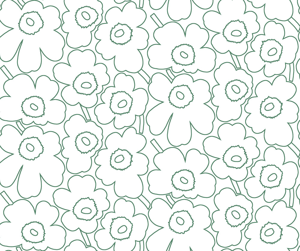Grön tapet med Blommigt, Retro mönster