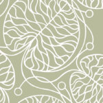 Green Wallpaper with Leaves, Retro Pattern