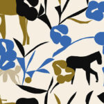 Multicolored Wallpaper with Animals, Retro Patterns