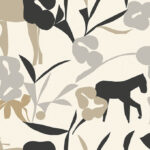Neutral, Beige Wallpaper with Animals, Retro Pattern