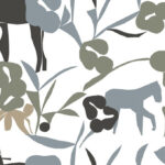 Gray, Neutral Wallpaper with Animals, Retro Pattern