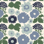 Blue Wallpaper with a Floral, Retro Pattern