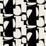 Black-and-white wallpaper with a geometric, retro pattern