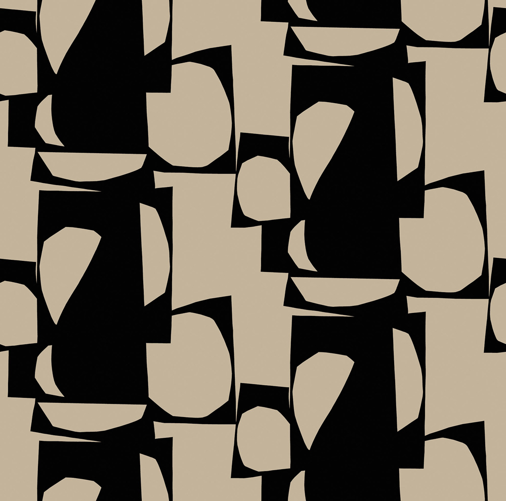 Beige and black wallpaper with a geometric, retro pattern
