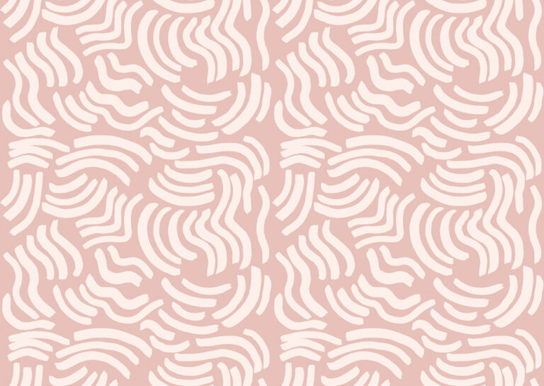 Pink wallpaper with a figurative, retro pattern