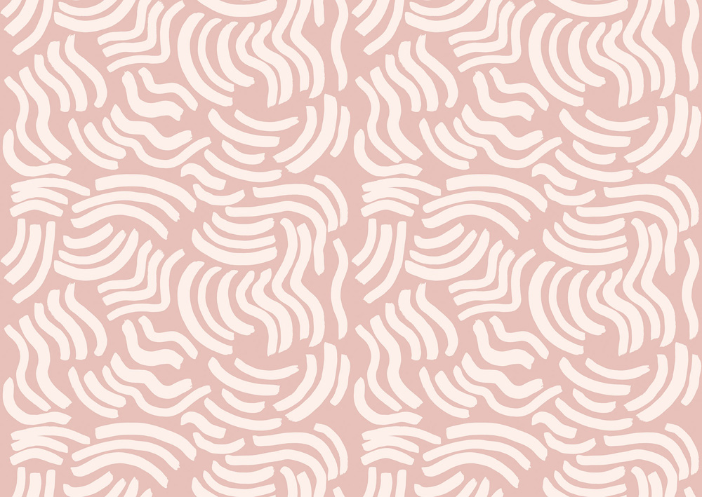 Pink wallpaper with a figurative, retro pattern