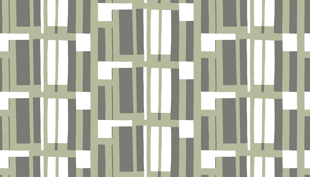 Green wallpaper with a geometric, retro pattern