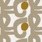 Beige wallpaper with a figurative, retro pattern