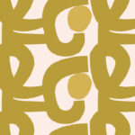 Gold Wallpaper with a Retro, Figurative Pattern