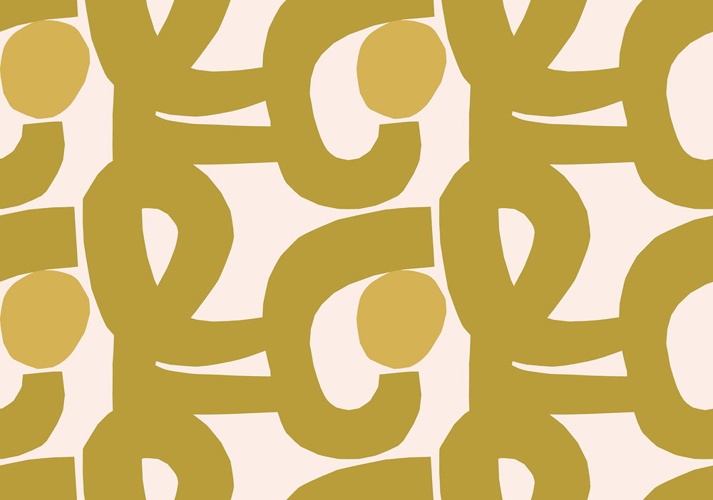 Gold Wallpaper with a Retro, Figurative Pattern