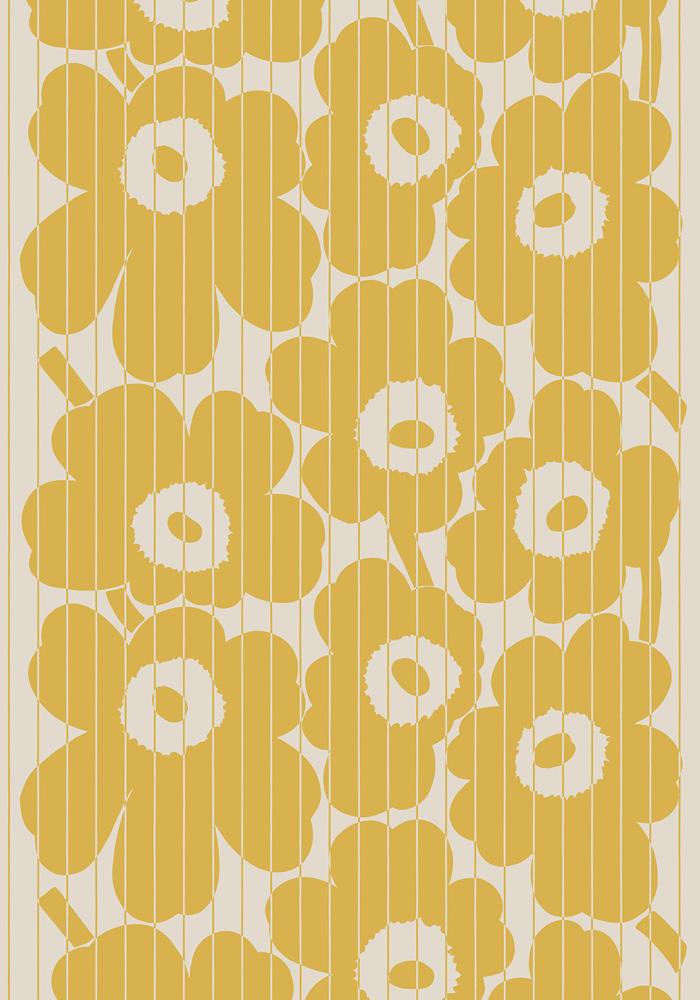 Yellow wallpaper with a floral, retro pattern