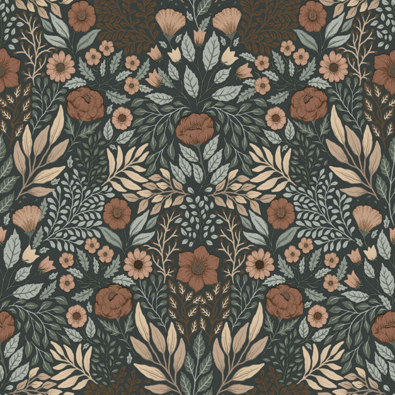 Black and Blue Wallpaper with a Floral Pattern