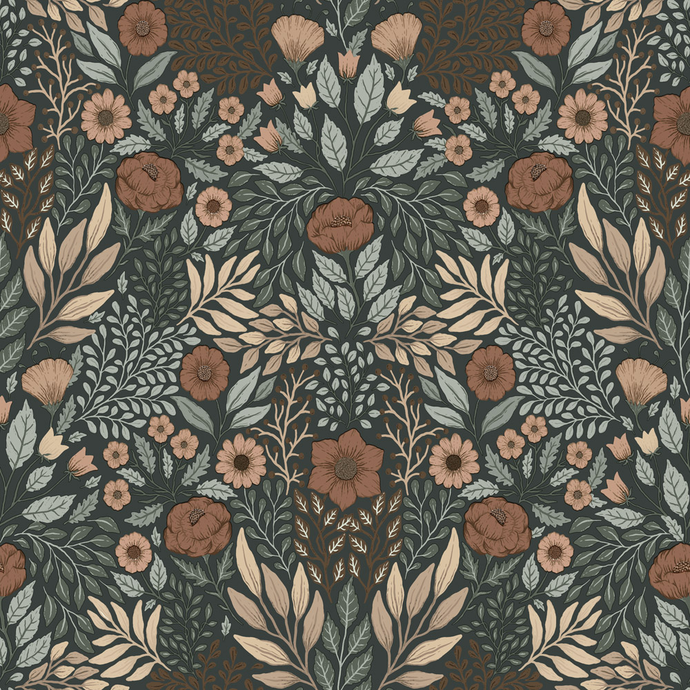 Black and Blue Wallpaper with a Floral Pattern