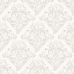 White Wallpaper with Medallion, Floral Pattern