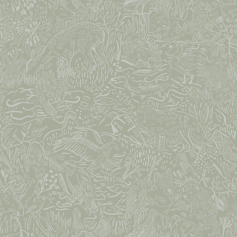 Green wallpaper with animal patterns