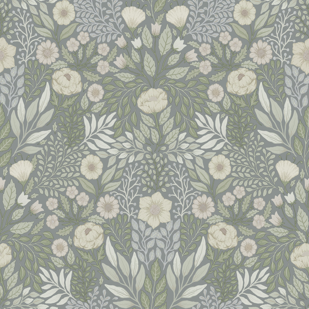Green wallpaper with a floral pattern