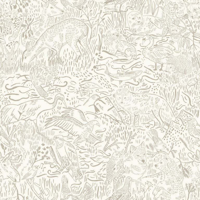 White Wallpaper with Animal Patterns