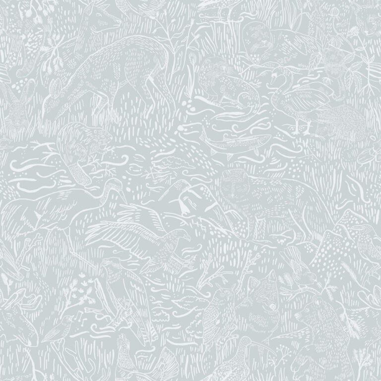 Blue wallpaper with an animal pattern