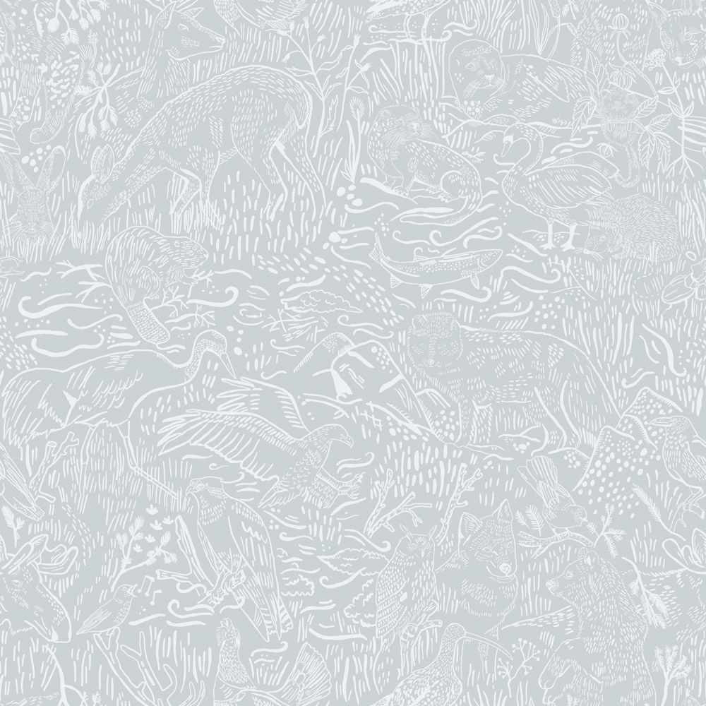 Blue wallpaper with an animal pattern