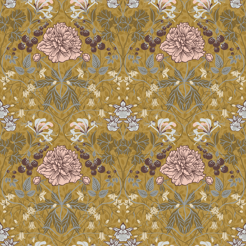 Yellow, Multicolored wallpaper with floral, , bold patterns