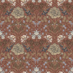 Red wallpaper with a floral, large-scale pattern