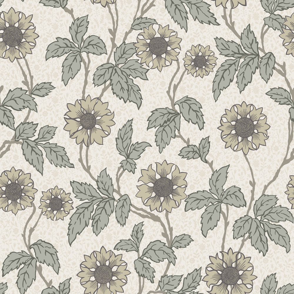 Beige wallpaper with a floral, large-scale pattern