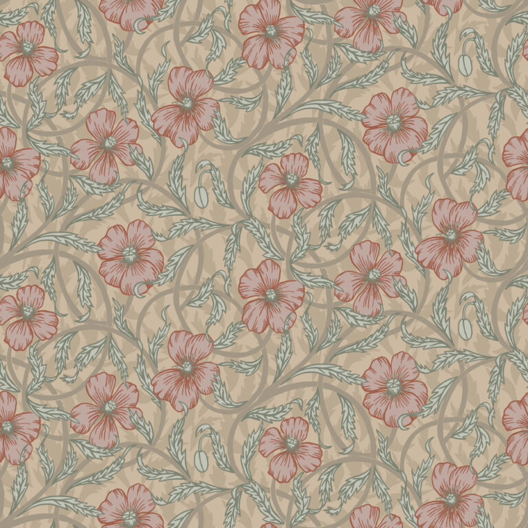 Beige, Pink wallpaper with floral, large-scale pattern