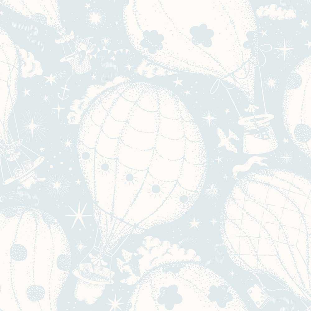 Blue Wallpaper with Children, Large-Scale Pattern