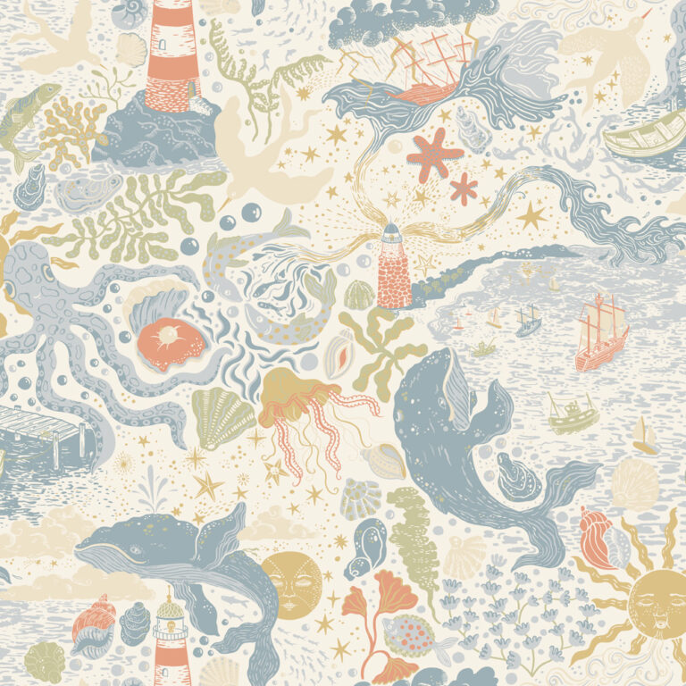 Multicolored wallpaper with animal and children's patterns