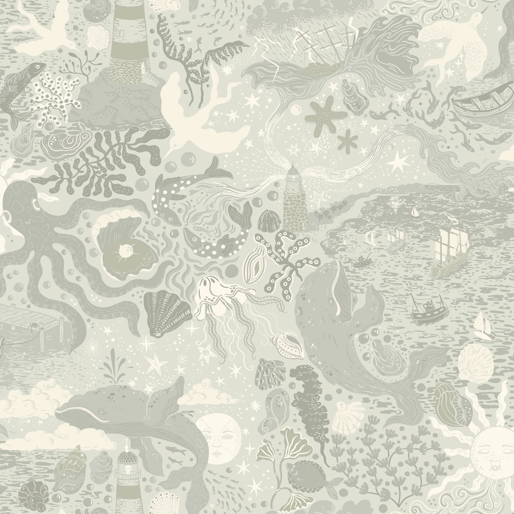 Blue Wallpaper with Children and Animal Patterns
