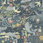 Blue Wallpaper with Children and Animal Patterns