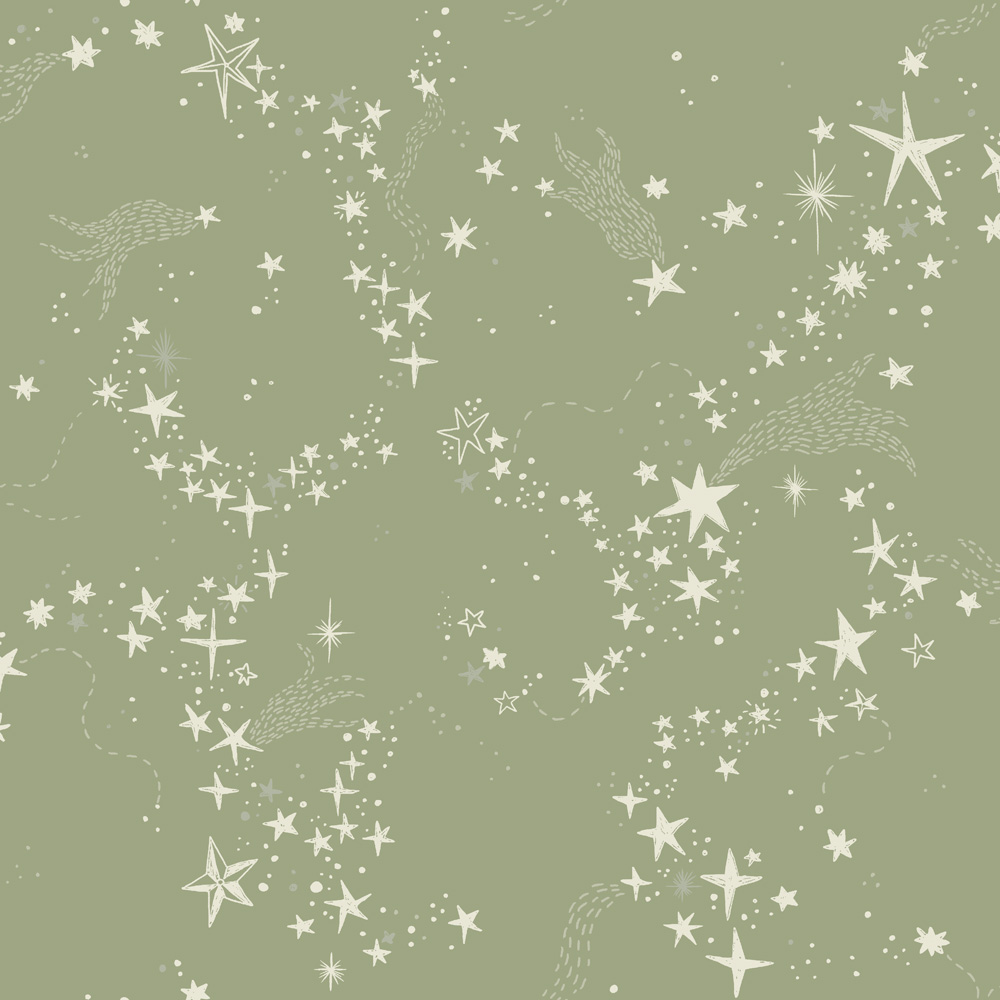 Green Wallpaper with Children, Small Pattern