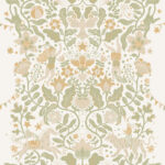 Green wallpaper with a children's pattern