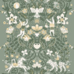 Green wallpaper with a children's pattern